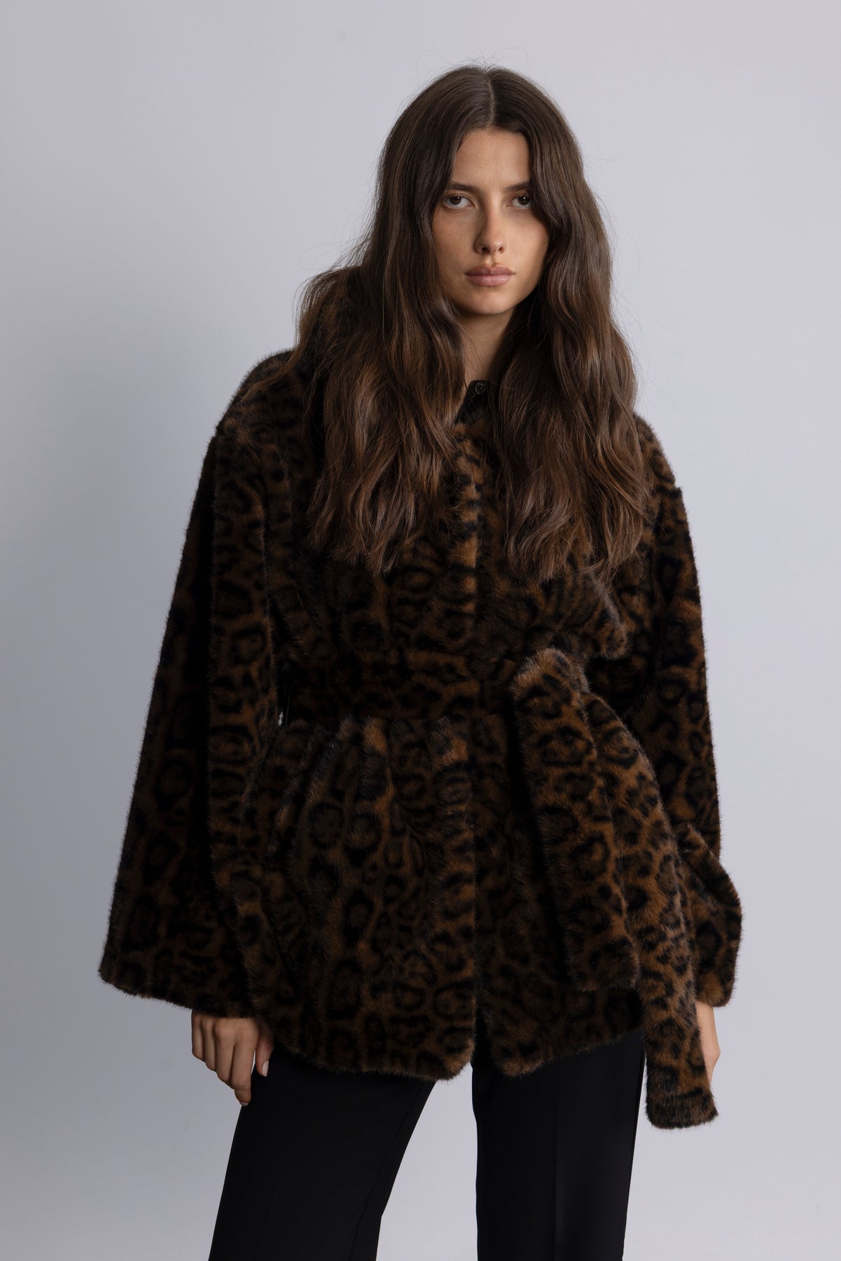 Fran Leo Faux Fur Jacket - Brun Leopard