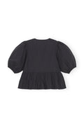 Cotton Poplin Peplum Blus - Svart