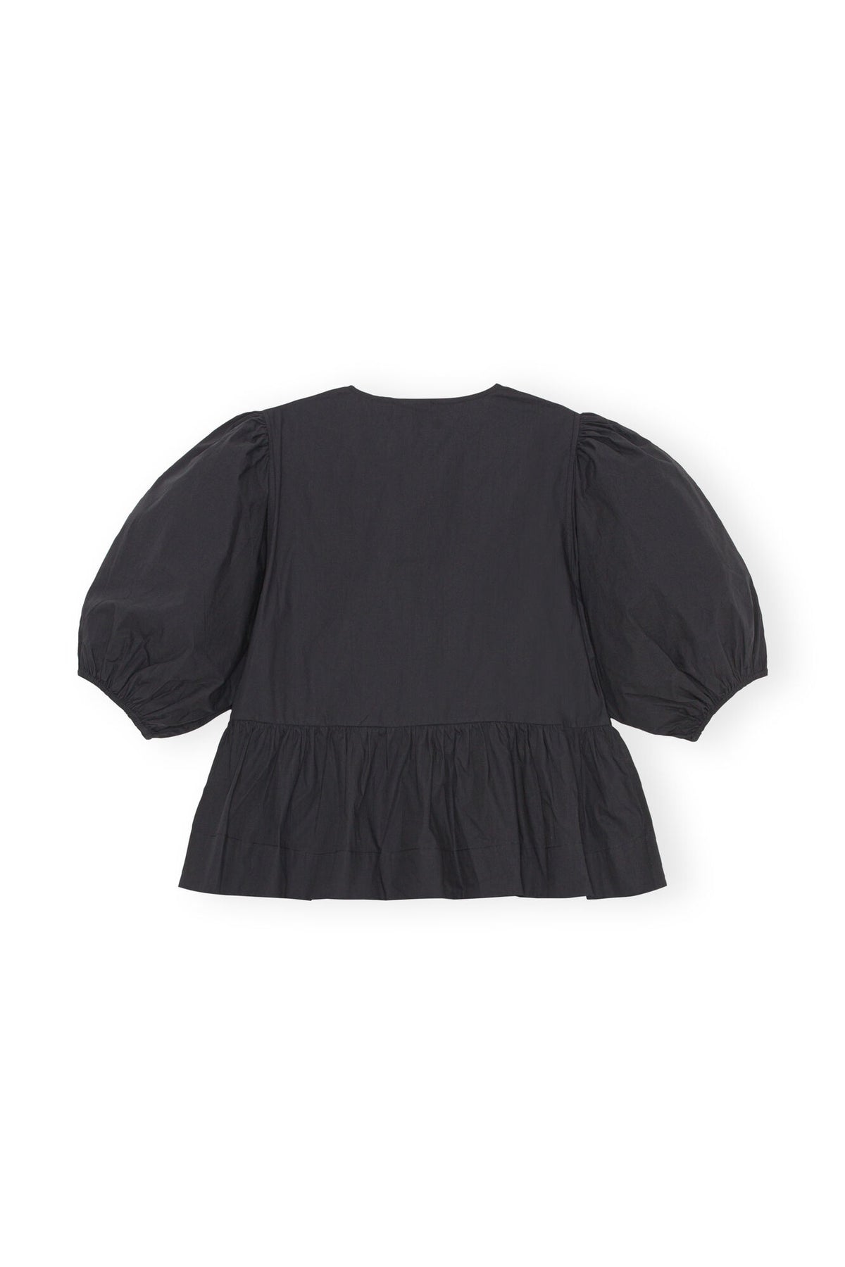 Cotton Poplin Peplum Blus - Svart