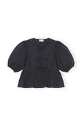 Cotton Poplin Peplum Blus - Svart