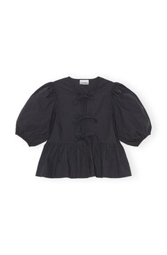 Cotton Poplin Peplum Blouse - Black