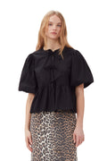 Cotton Poplin Peplum Blus - Svart