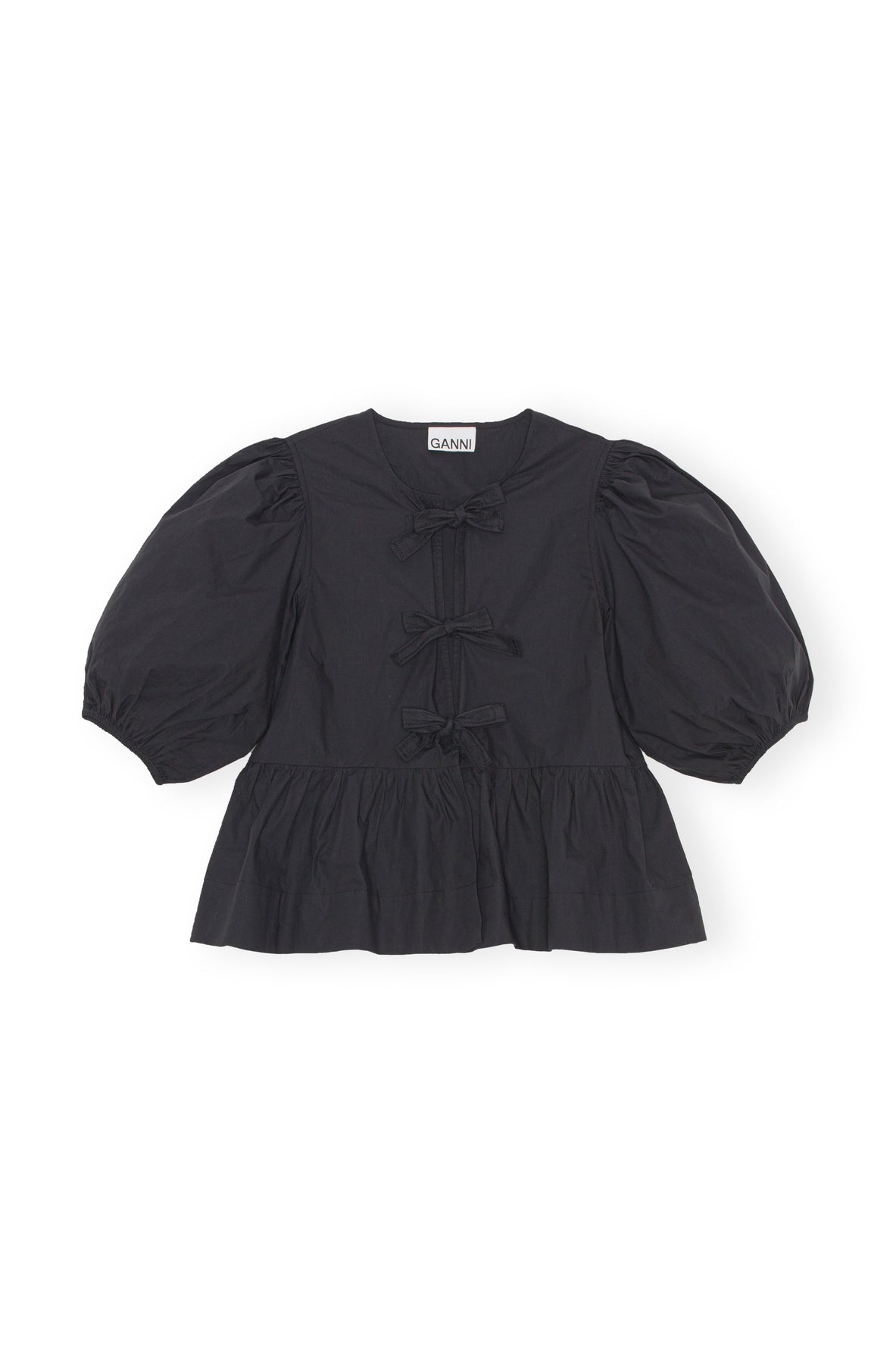 Cotton Poplin Peplum Blus - Svart