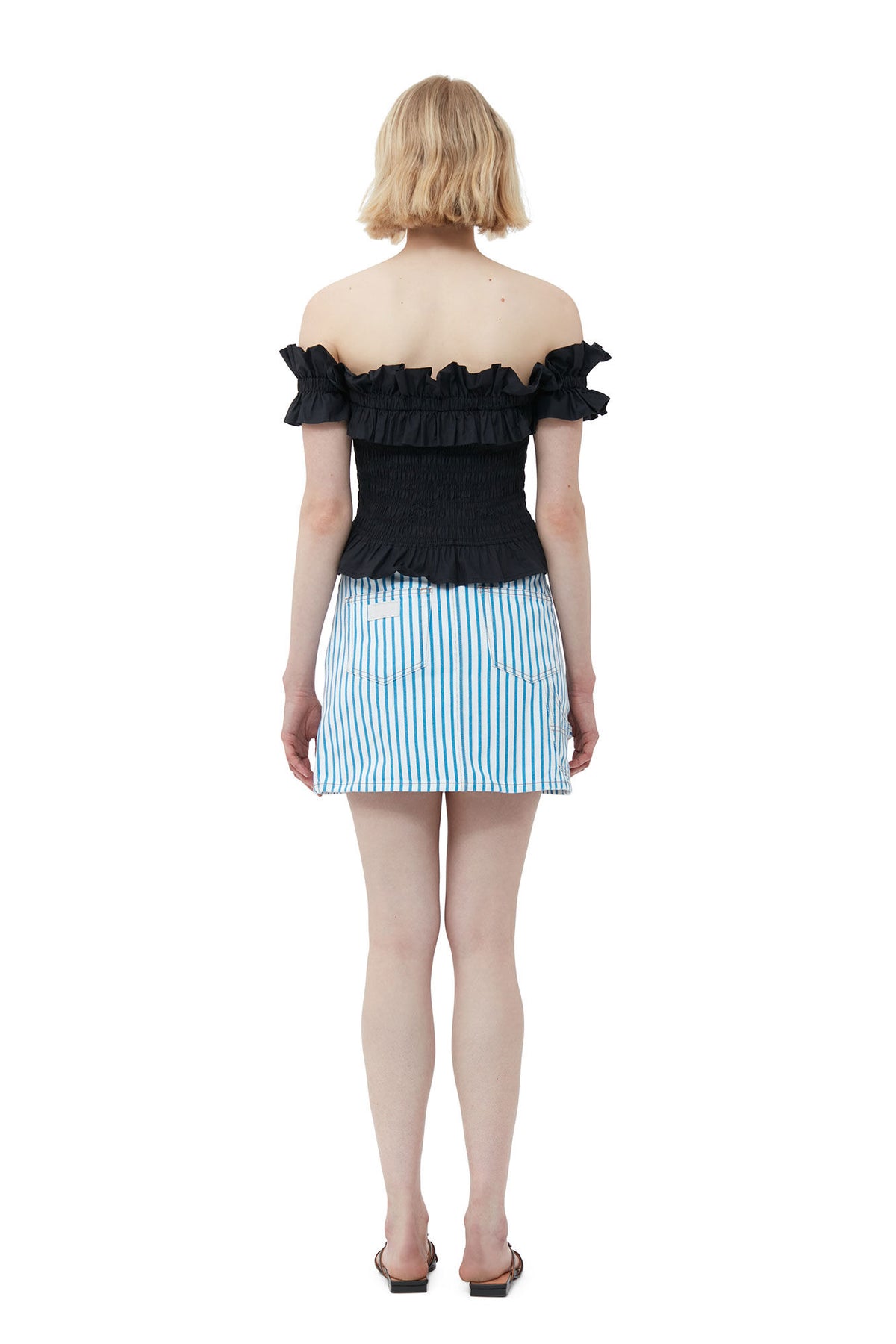 Cotton Poplin Off-Shoulder Smock Top - Svart