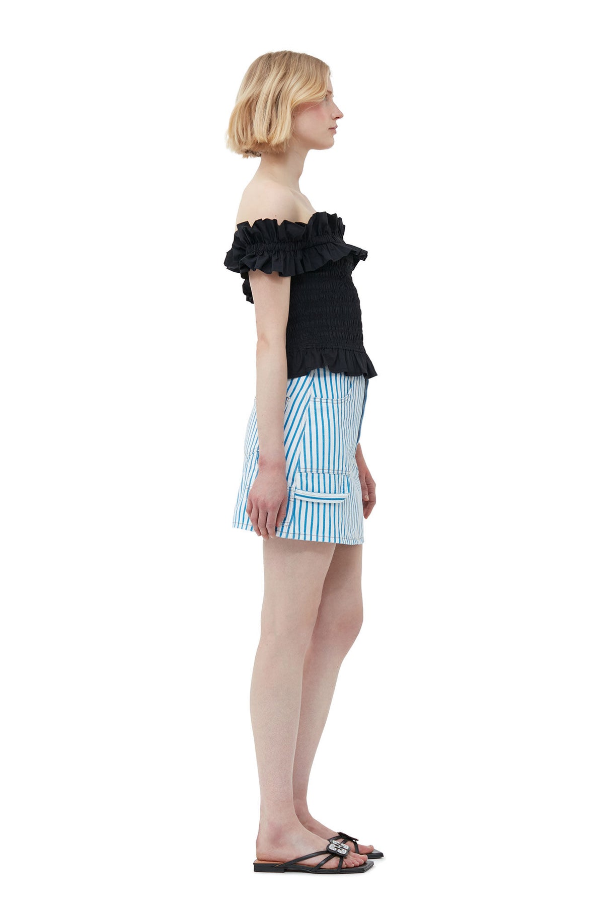 Cotton Poplin Off-Shoulder Smock Top - Svart