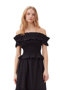 Cotton Poplin Off-Shoulder Smock Top - Svart