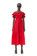 Cotton Poplin Long Smock Dress - Racing Red