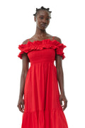 Cotton Poplin Long Smock Dress - Racing Red
