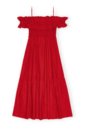 Cotton Poplin Long Smock Dress - Racing Red