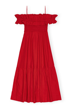 Cotton Poplin Long Smock Dress - Racing Red