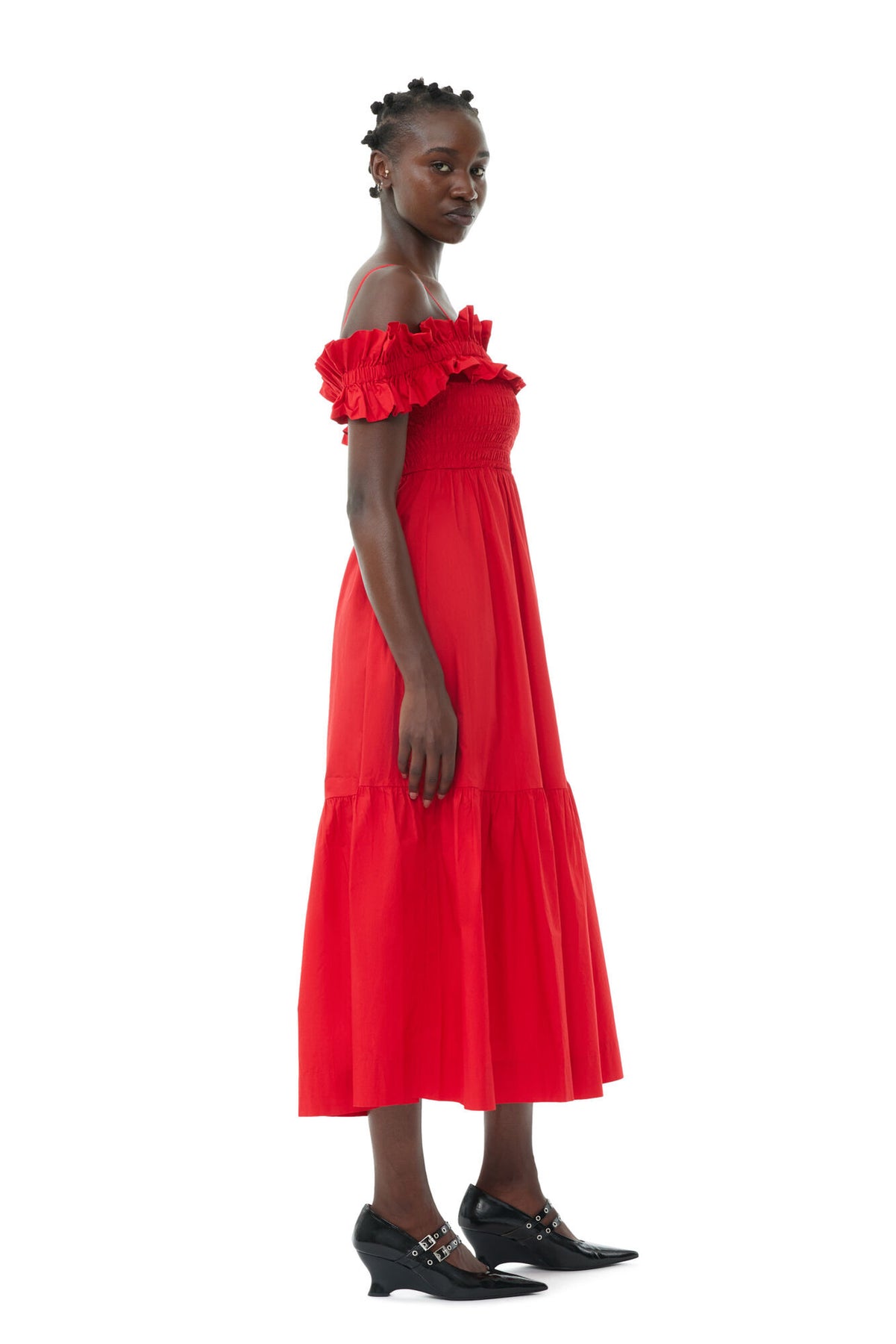 Cotton Poplin Long Smock Dress - Racing Red