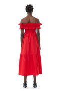 Cotton Poplin Long Smock Dress - Racing Red