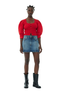 Cotton Poplin Smock Blouse - Racing Red