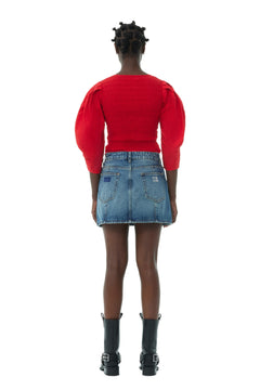 Cotton Poplin Smock Blouse - Racing Red