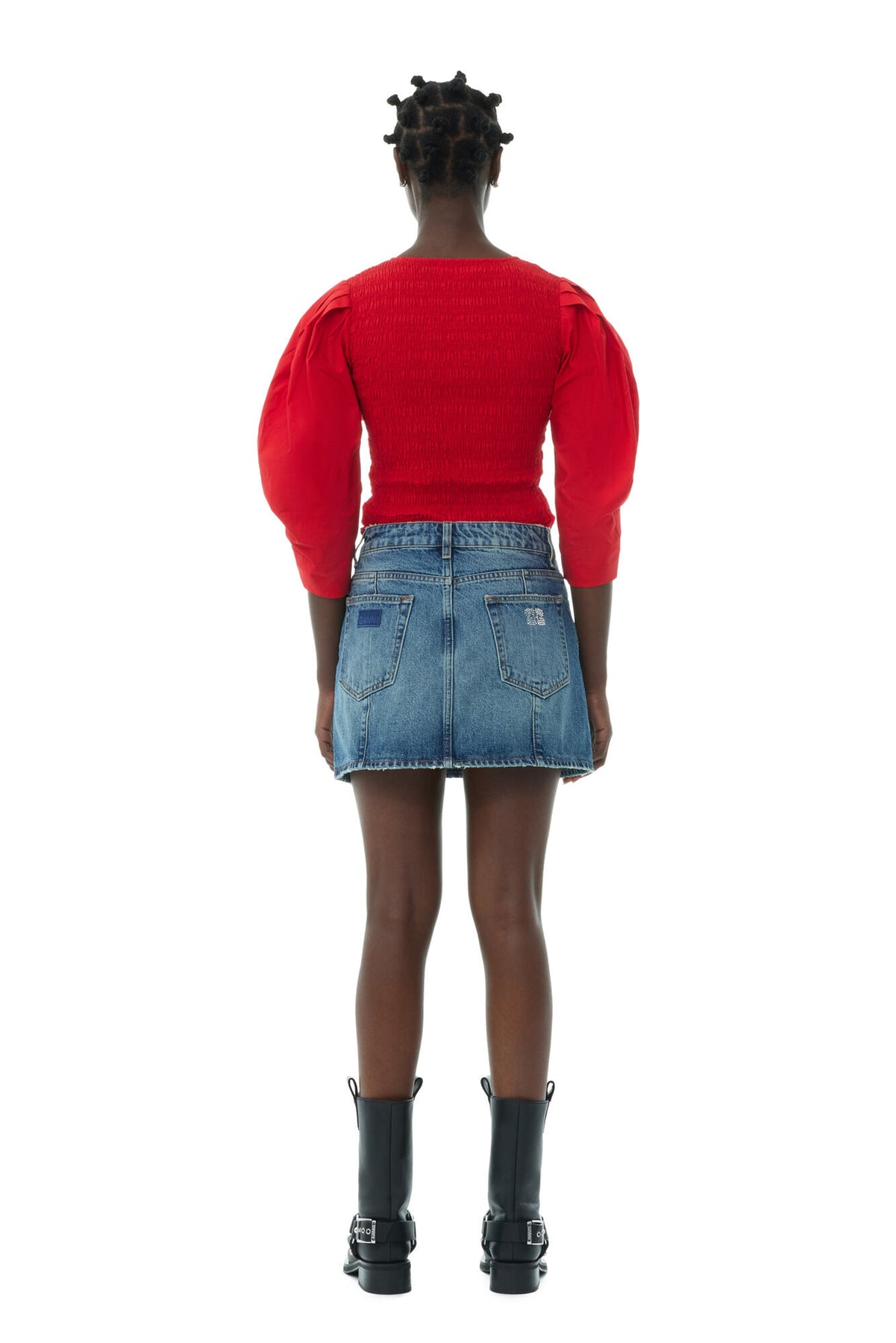 Cotton Poplin Smock Blouse - Racing Red