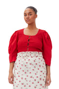Cotton Poplin Smock Blouse - Racing Red
