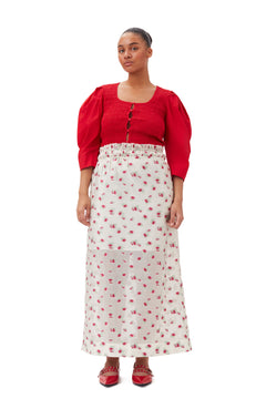 Cotton Poplin Smock Blouse - Racing Red