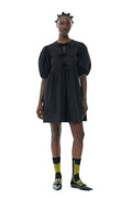 Cotton Poplin Tie String Mini Dress - Svart