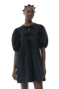 Cotton Poplin Tie String Mini Dress - Svart