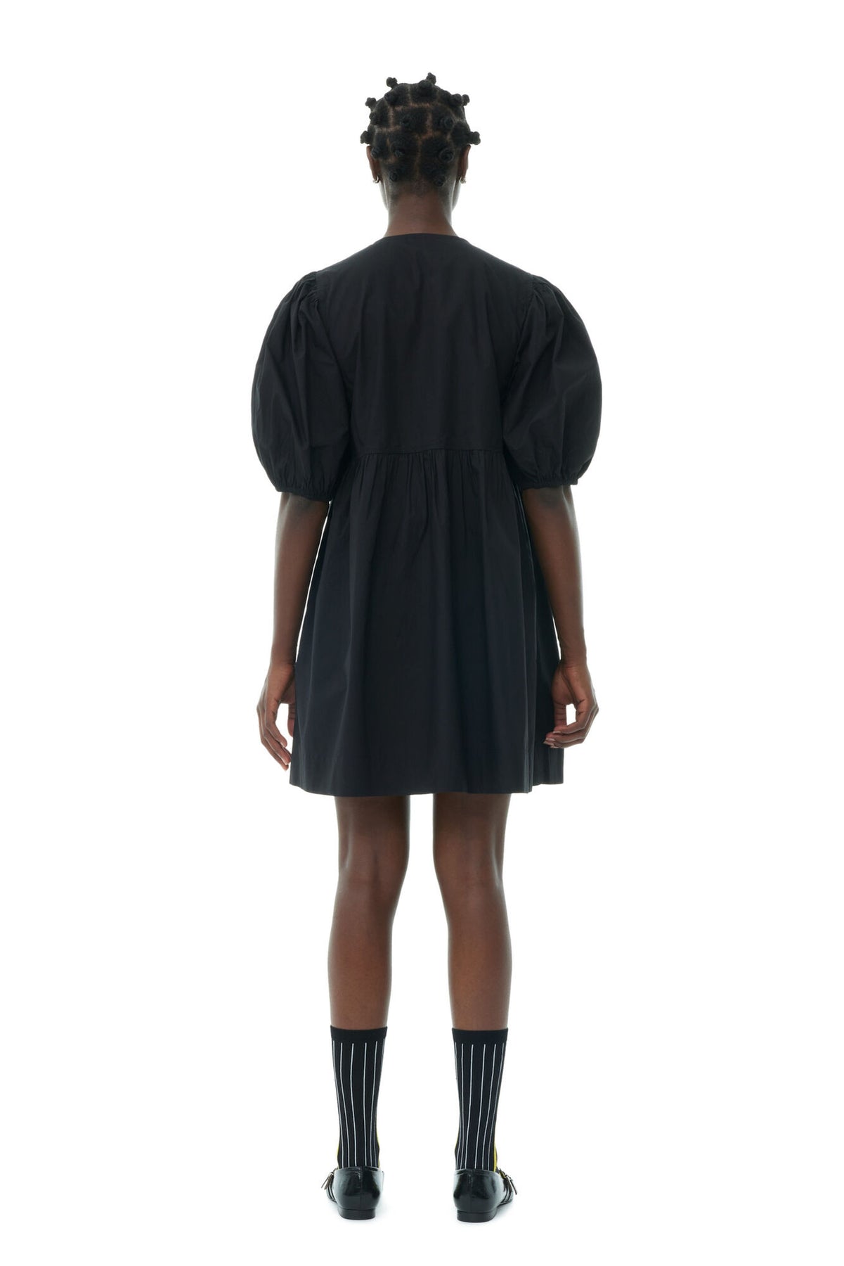 Cotton Poplin Tie String Mini Dress - Svart