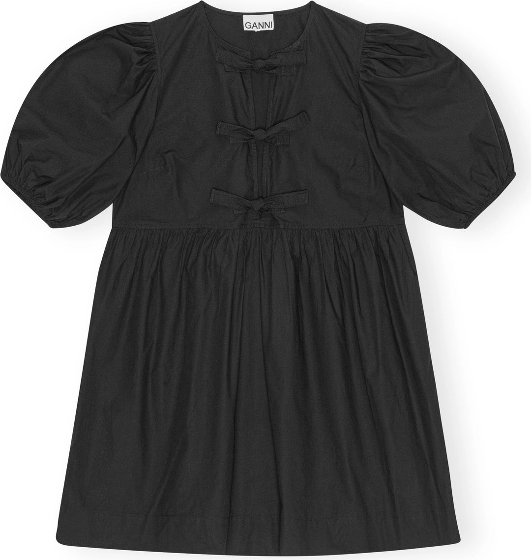 Cotton Poplin Tie String Mini Dress - Black