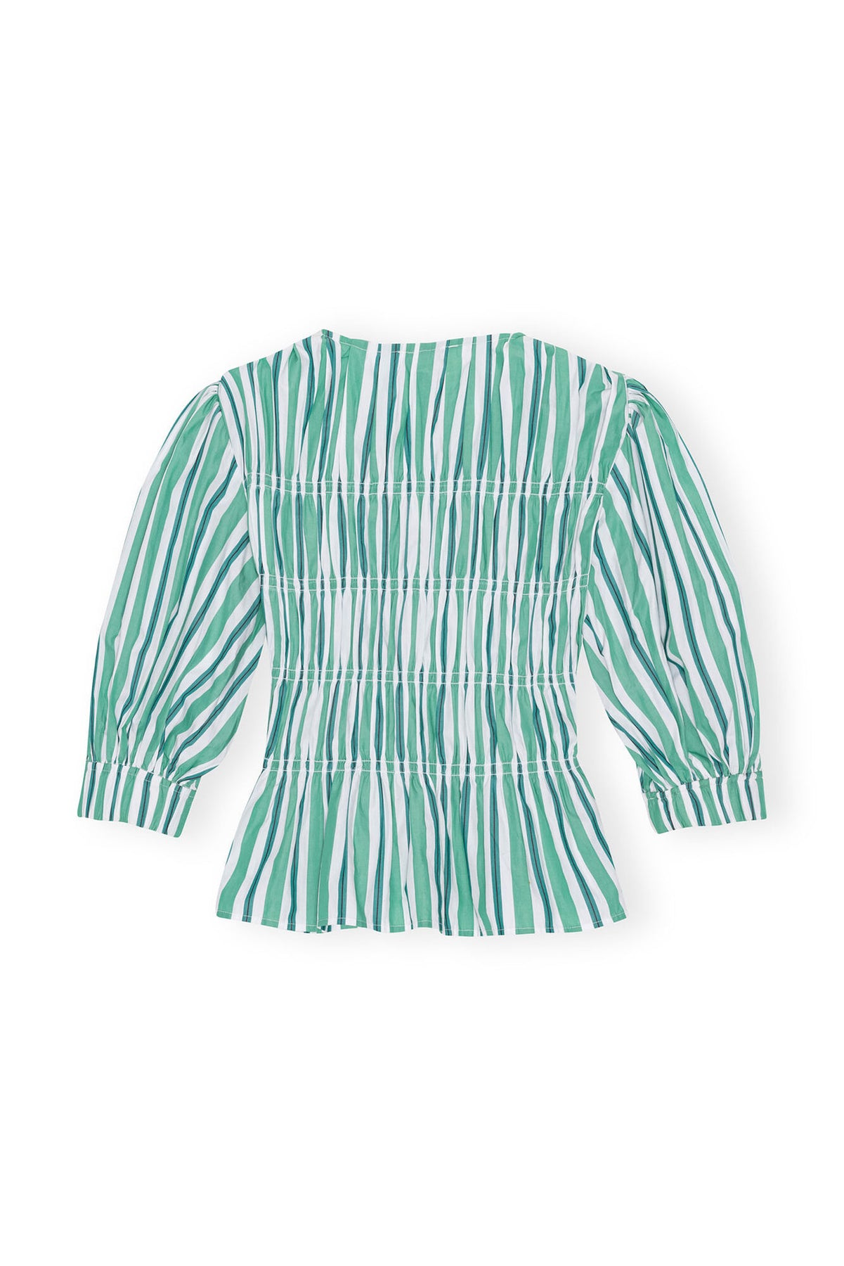 Stripe Cotton V-Neck Fitted Blouse - Creme De Menthe
