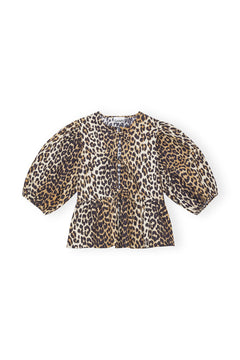 Printed Cotton Poplin Peplum Blouse - Leopard