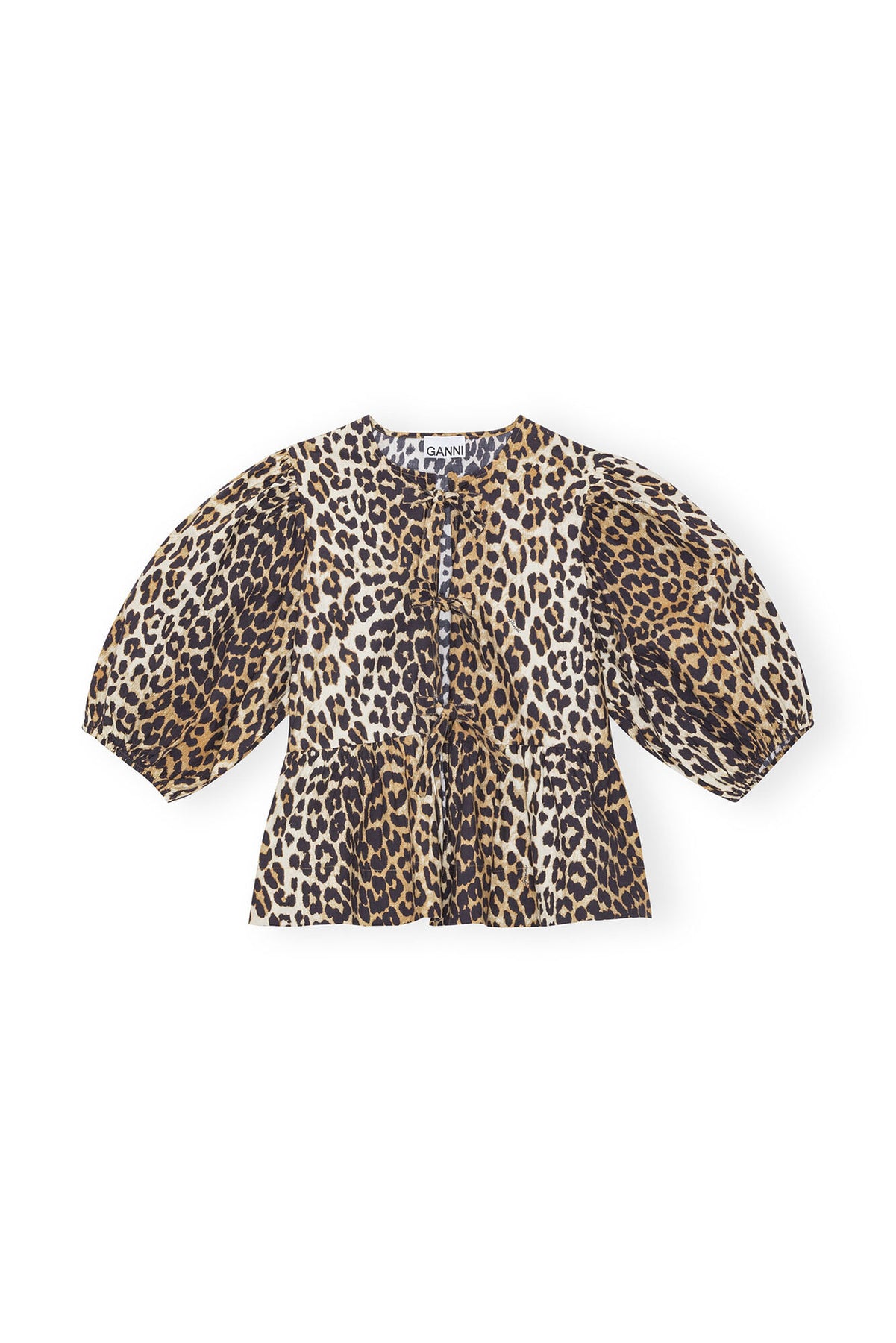 Printed Cotton Poplin Peplum Blus - Leopard
