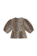 Printed Cotton Poplin Peplum Blus - Leopard