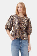 Printed Cotton Poplin Peplum Blus - Leopard