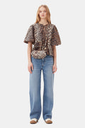 Printed Cotton Poplin Peplum Blus - Leopard