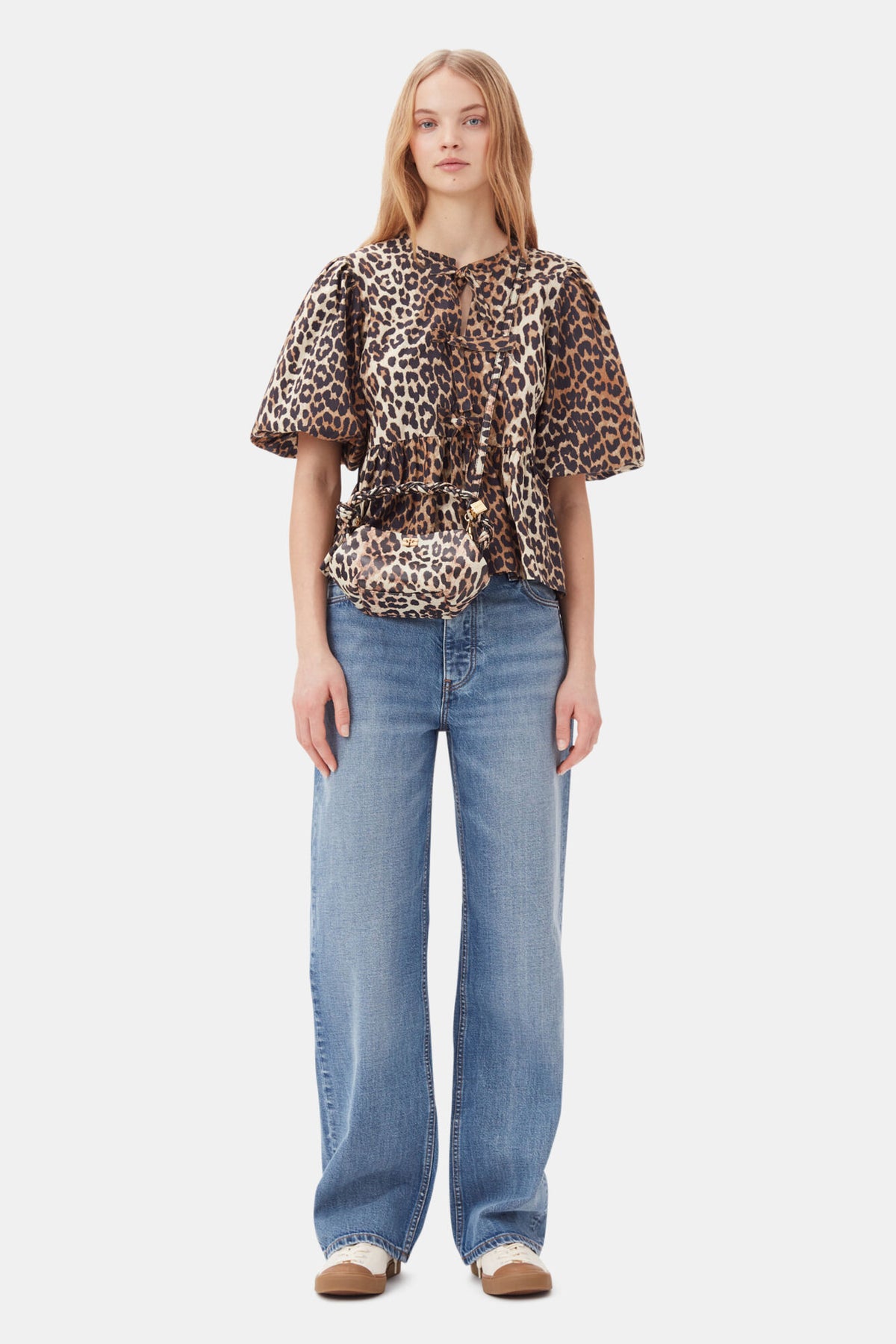 Printed Cotton Poplin Peplum Blus - Leopard
