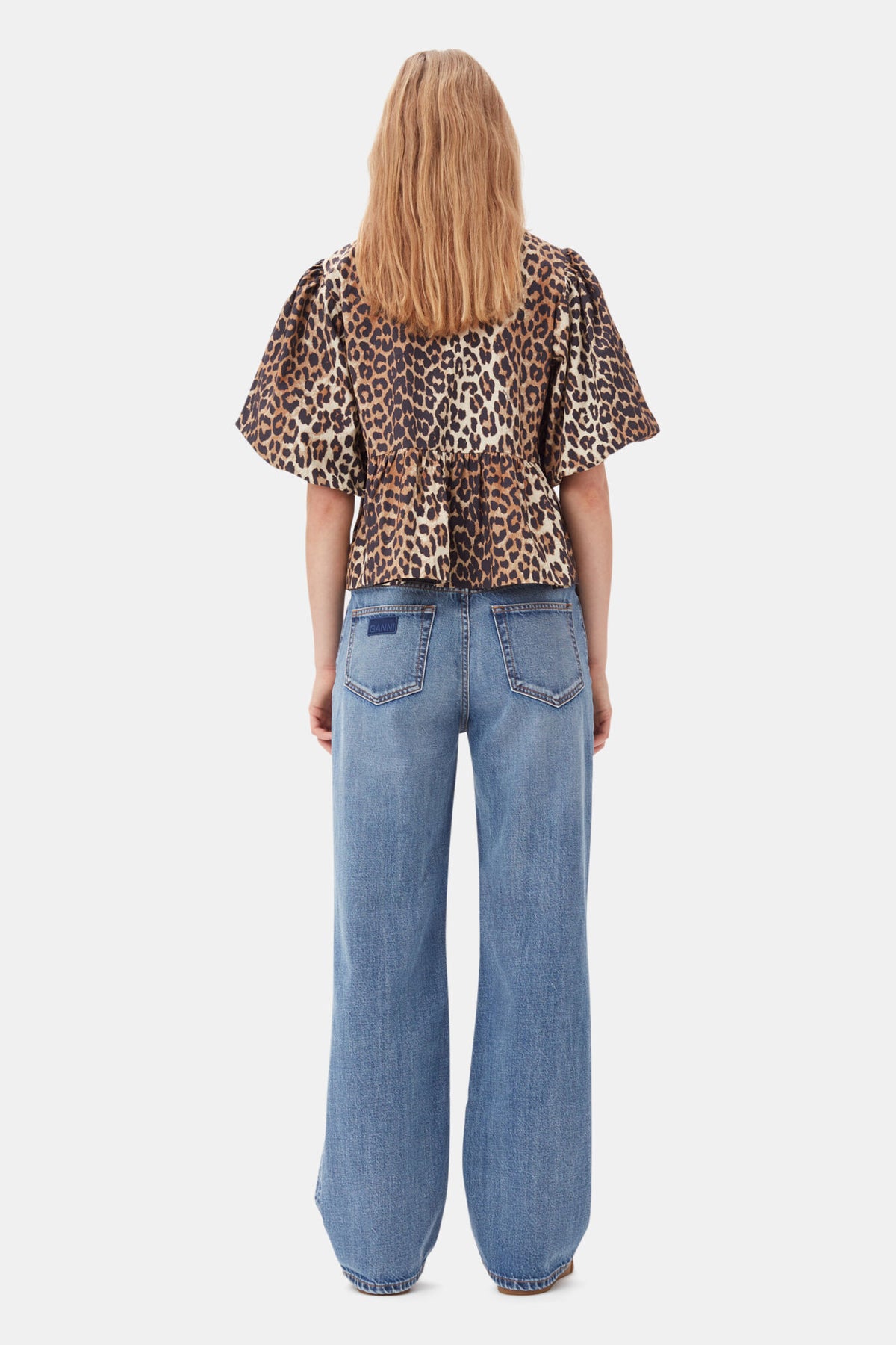 Printed Cotton Poplin Peplum Blus - Leopard