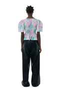 Printed Cotton Open-Neck Smock Blouse - Lilac Sachet