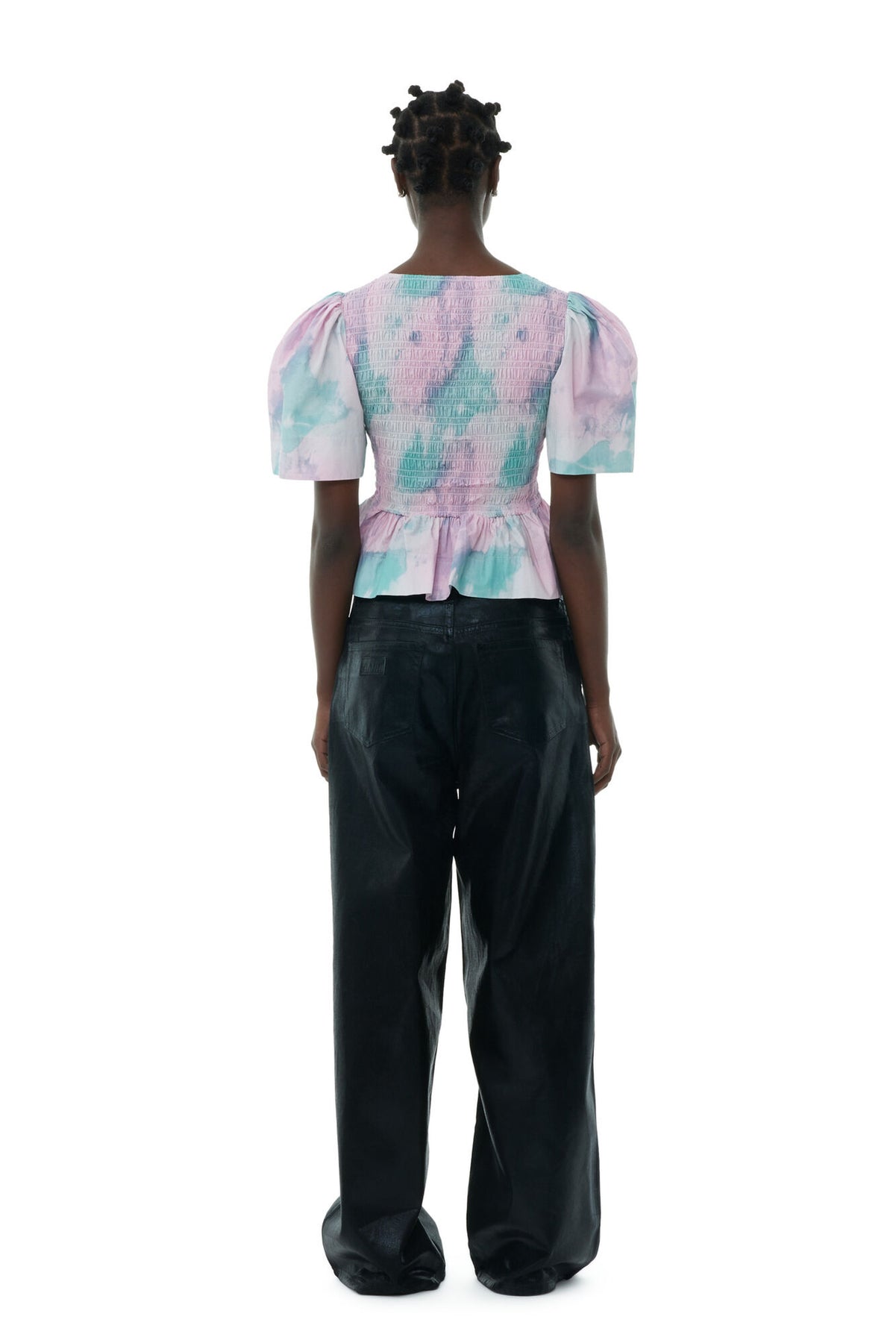 Printed Cotton Open-Neck Smock Blouse - Lilac Sachet