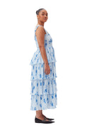 Pleated Georgette Smock Midi Strap Dress - Heather