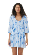 Pleated Georgette Flounce Smock Mini Dress - Heather