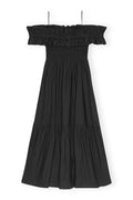 Cotton Poplin Long Smock Dress - Black