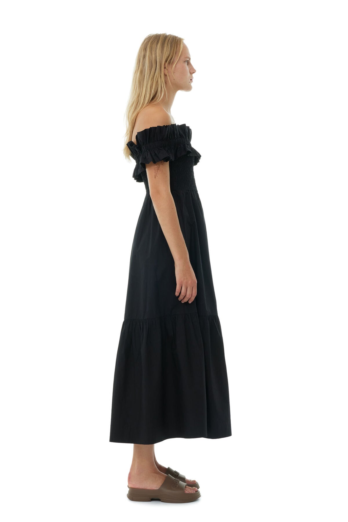 Cotton Poplin Long Smock Dress - Black