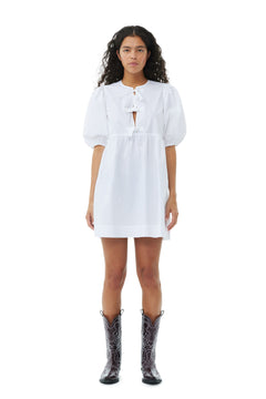 Cotton Poplin Tie String Mini Dress - Bright White