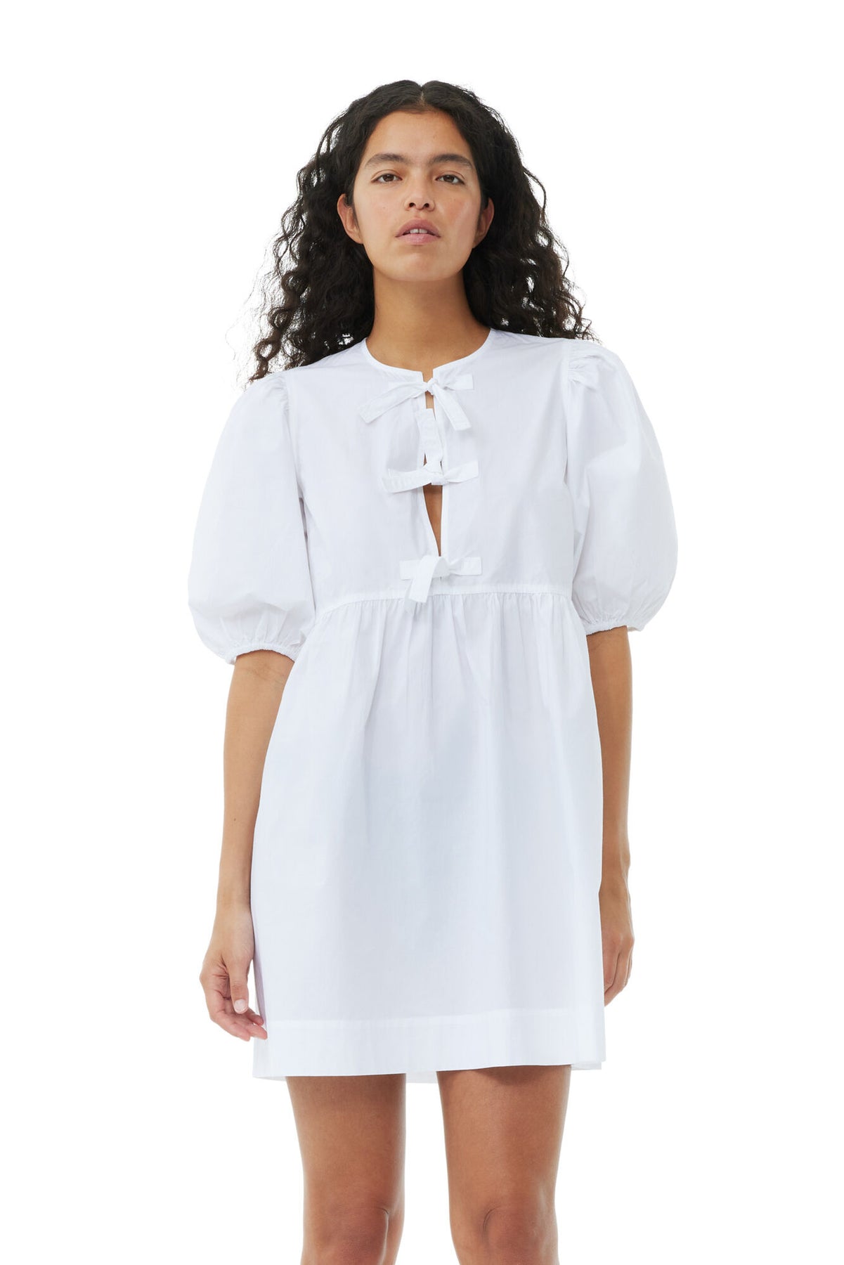 Cotton Poplin Tie String Mini Dress - Bright White