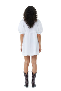 Cotton Poplin Tie String Mini Dress - Bright White