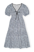 Printed Cotton Long Smock Dress - Glacier Lake