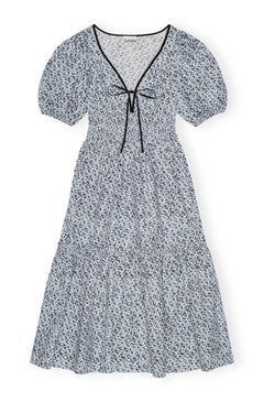 Printed Cotton Long Smock Dress - Glacier Lake