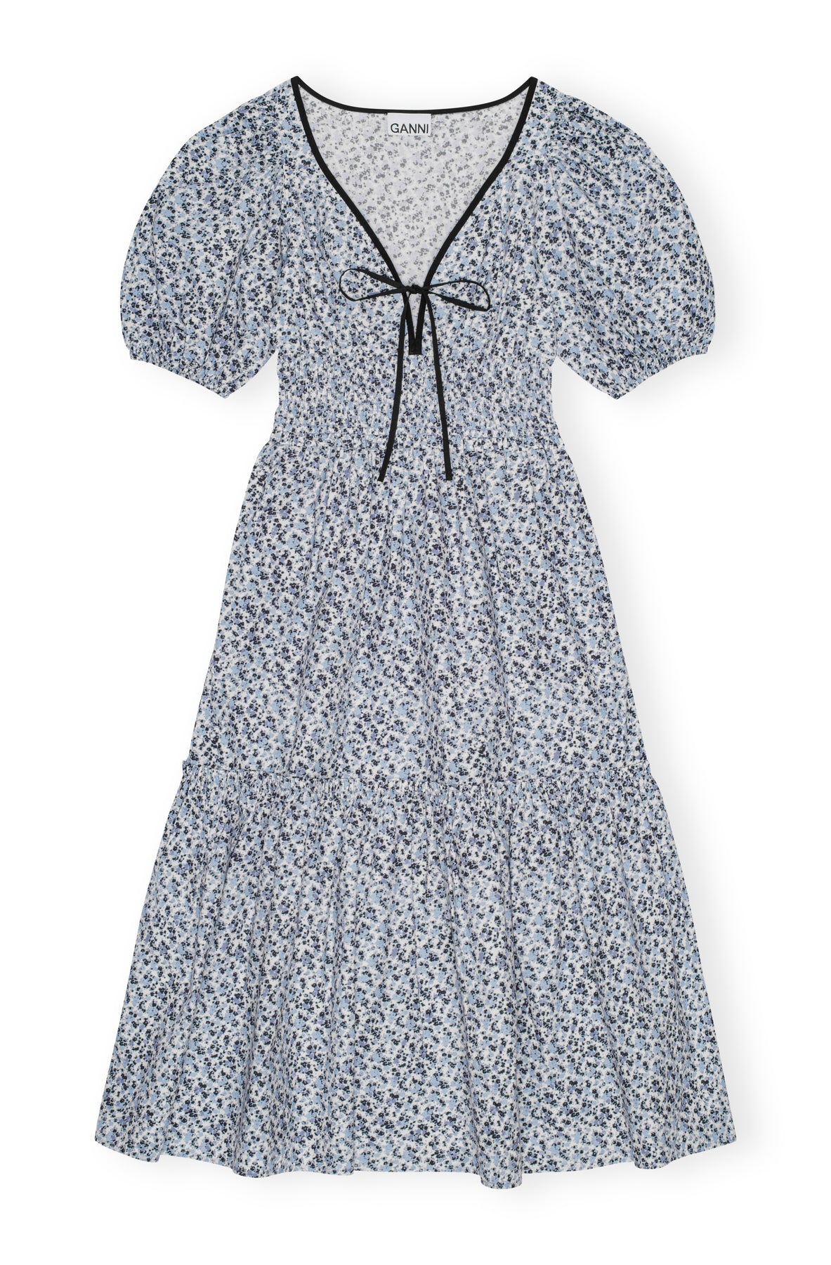 Printed Cotton Long Smock Dress - Glacier Lake