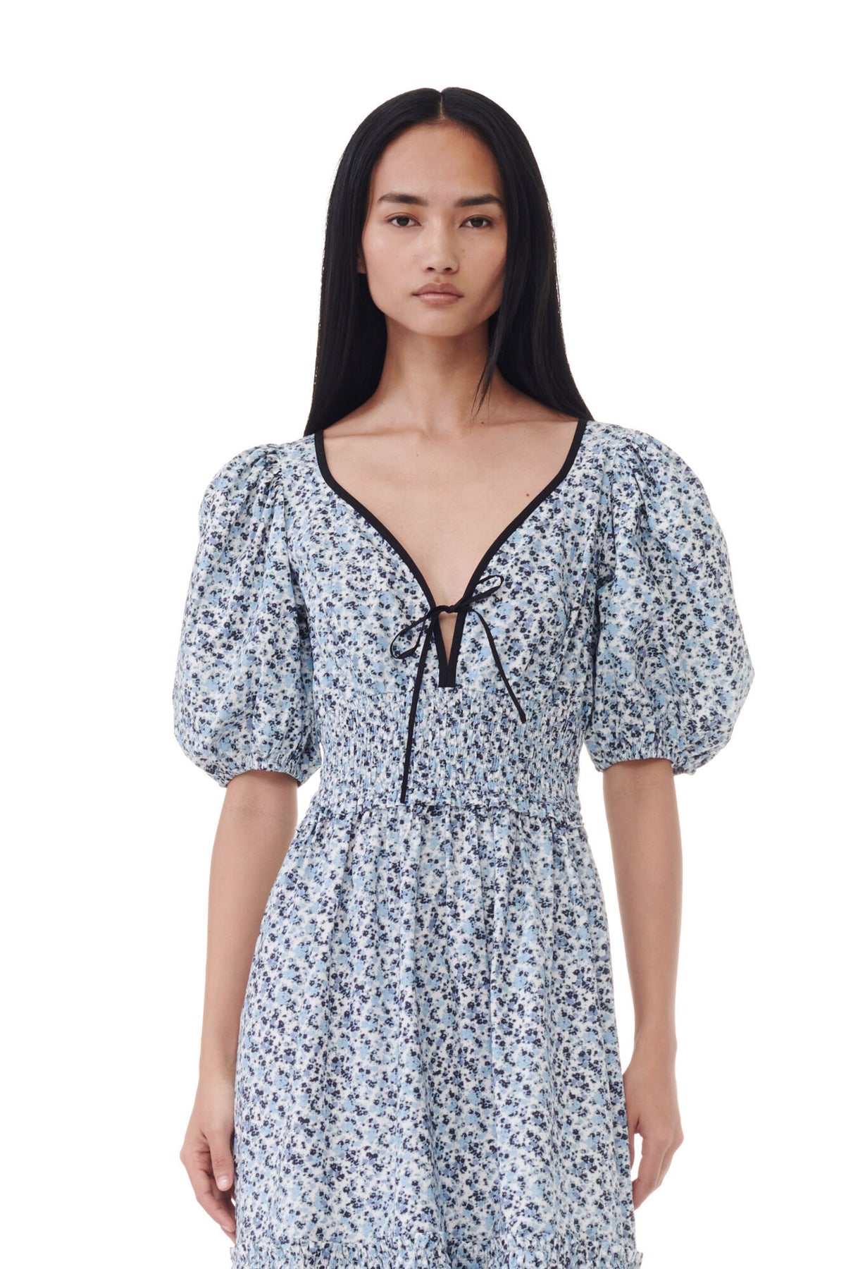 Printed Cotton Long Smock Dress - Glacier Lake