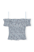 Printed Cotton Off-Shoulder Smock Top - Glacier Lake