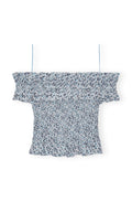 Printed Cotton Off-Shoulder Smock Top - Glacier Lake