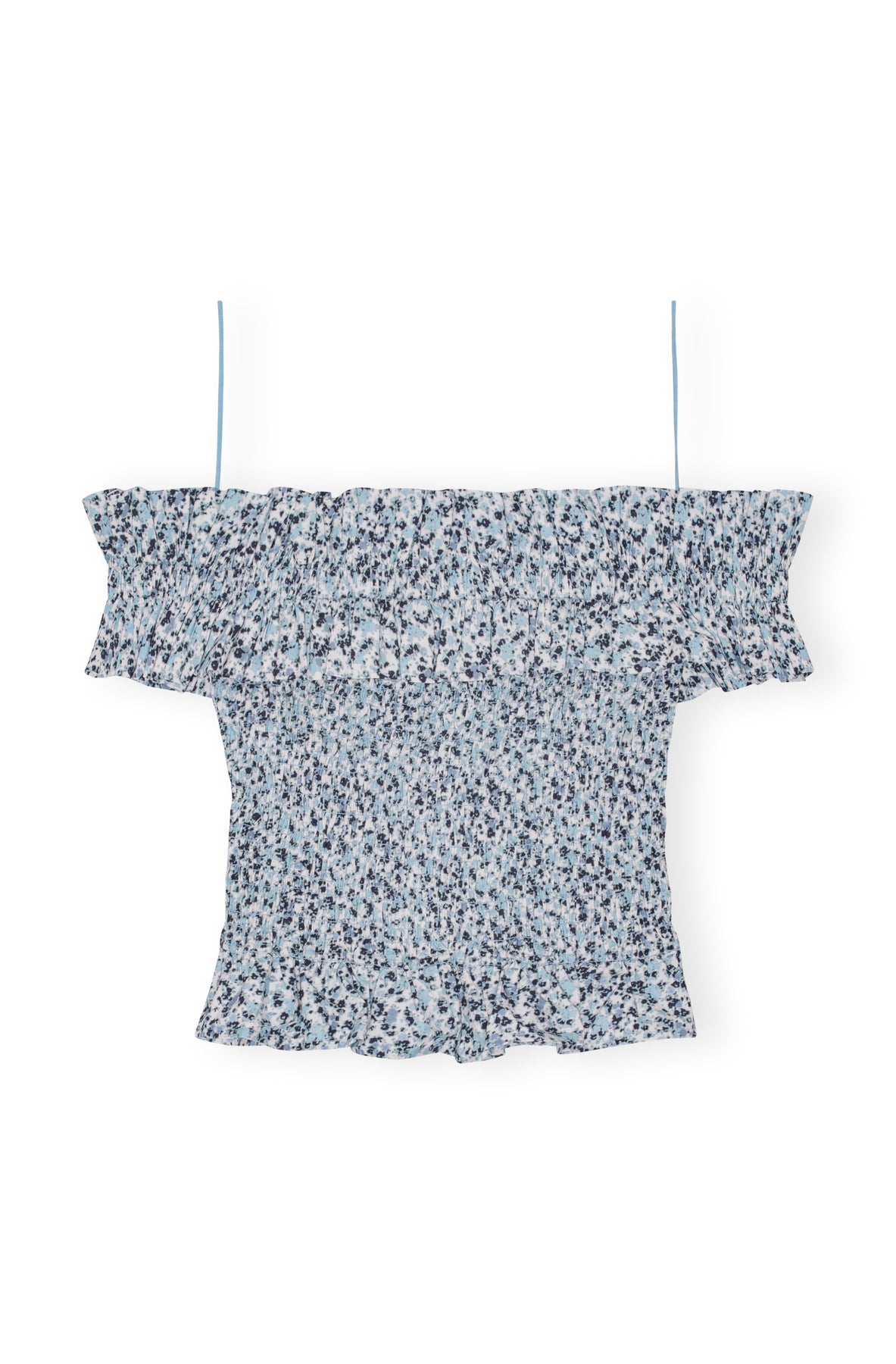 Printed Cotton Off-Shoulder Smock Top - Glacier Lake
