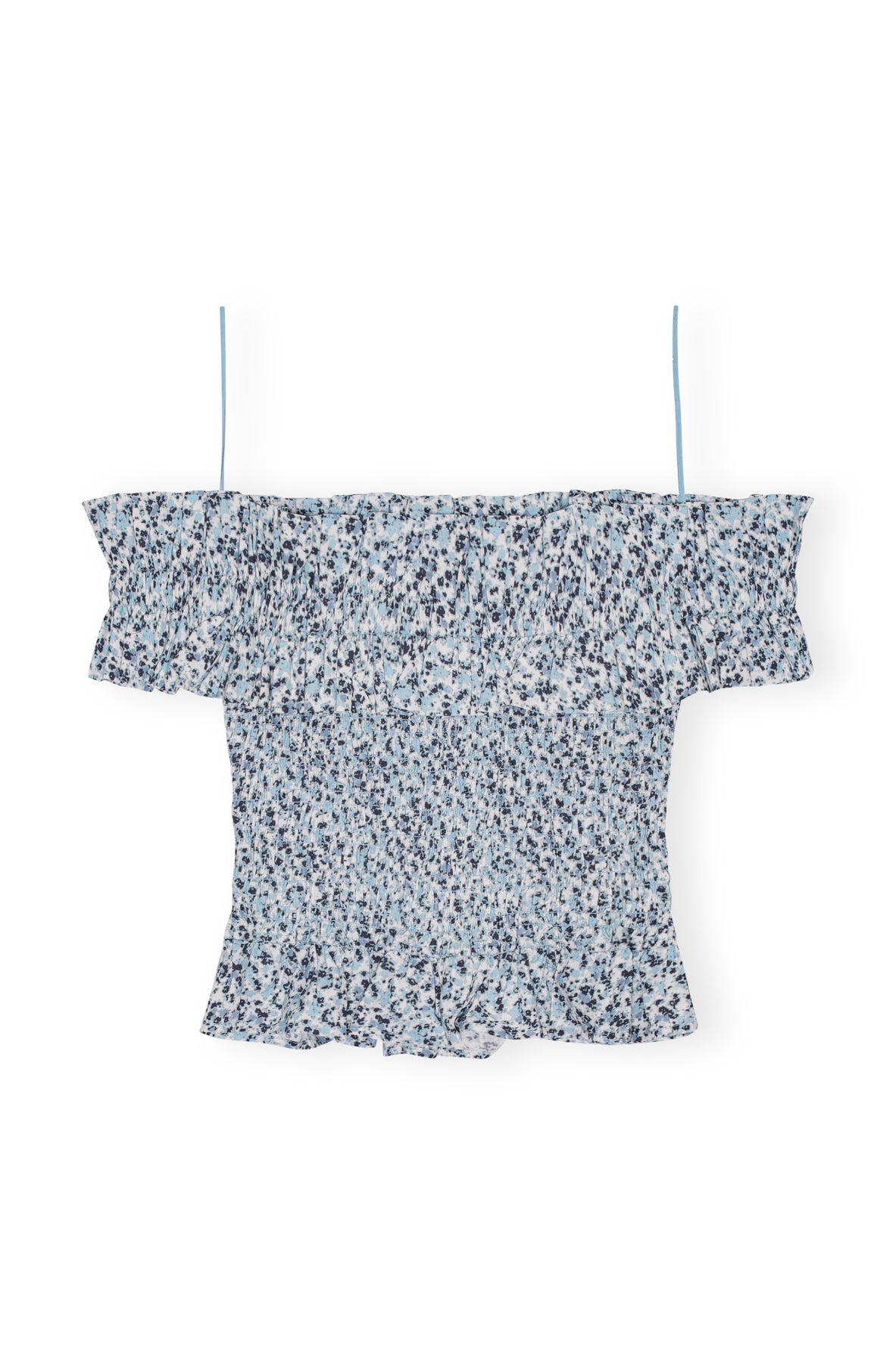 Printed Cotton Off-Shoulder Smock Top - Glacier Lake